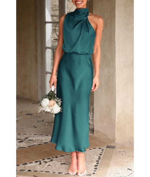 PRETTYGARDEN Women's 2025 Summer Satin Dress Elegant Sleeveless Mock Neck Cocktail Party Maxi Dresses