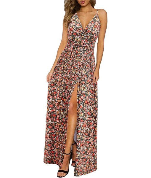 Newshows Women Summer 2025 Maxi Dress Vacation Floral Spaghetti Strap Spring Casual Boho Split Beach Long Flowy Sundress
