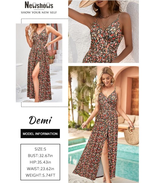Newshows Women Summer 2025 Maxi Dress Vacation Floral Spaghetti Strap Spring Casual Boho Split Beach Long Flowy Sundress