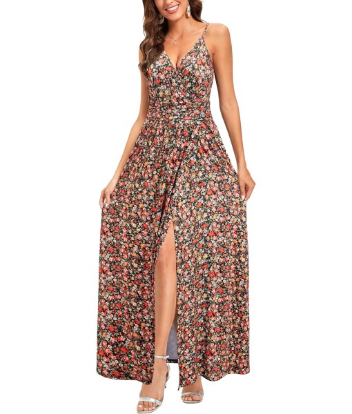 Newshows Women Summer 2025 Maxi Dress Vacation Floral Spaghetti Strap Spring Casual Boho Split Beach Long Flowy Sundress