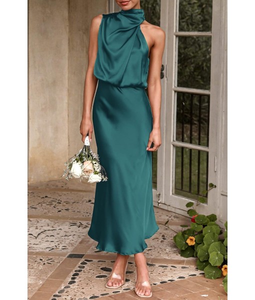 PRETTYGARDEN Women's 2025 Summer Satin Dress Elegant Sleeveless Mock Neck Cocktail Party Maxi Dresses
