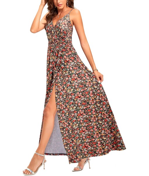 Newshows Women Summer 2025 Maxi Dress Vacation Floral Spaghetti Strap Spring Casual Boho Split Beach Long Flowy Sundress
