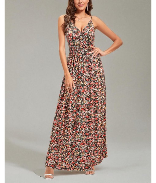Newshows Women Summer 2025 Maxi Dress Vacation Floral Spaghetti Strap Spring Casual Boho Split Beach Long Flowy Sundress
