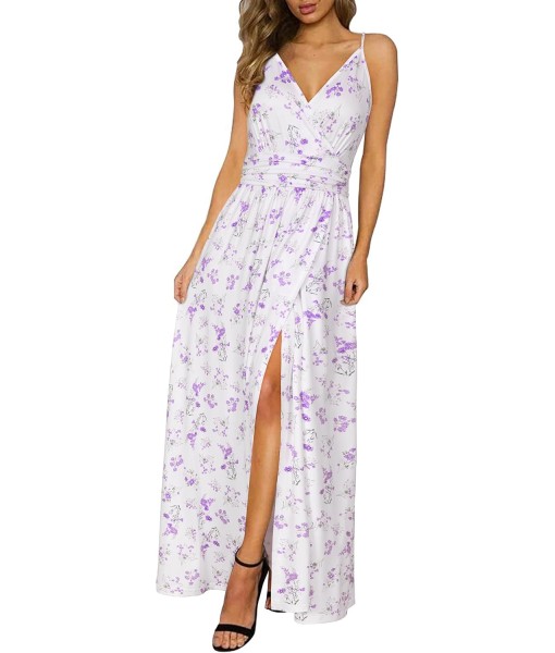 Newshows Women Summer 2025 Maxi Dress Vacation Floral Spaghetti Strap Spring Casual Boho Split Beach Long Flowy Sundress