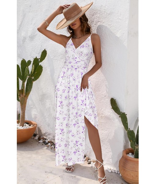 Newshows Women Summer 2025 Maxi Dress Vacation Floral Spaghetti Strap Spring Casual Boho Split Beach Long Flowy Sundress