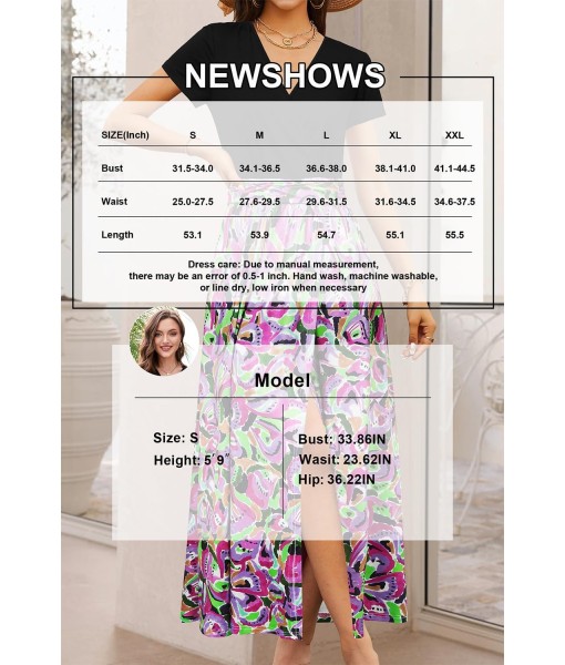 Newshows Women Summer 2025 Maxi Dress Vacation Floral Spaghetti Strap Spring Casual Boho Split Beach Long Flowy Sundress