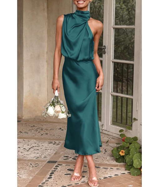 PRETTYGARDEN Women's 2025 Summer Satin Dress Elegant Sleeveless Mock Neck Cocktail Party Maxi Dresses
