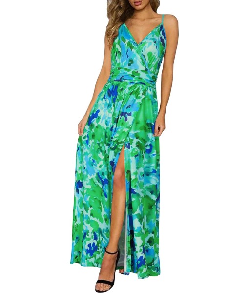 Newshows Women Summer 2025 Maxi Dress Vacation Floral Spaghetti Strap Spring Casual Boho Split Beach Long Flowy Sundress