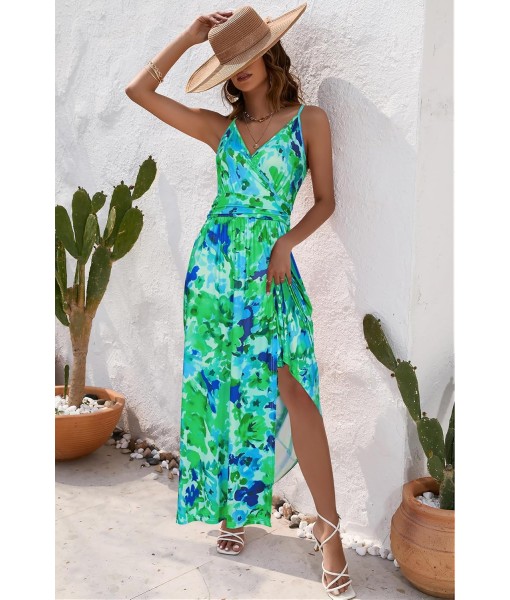 Newshows Women Summer 2025 Maxi Dress Vacation Floral Spaghetti Strap Spring Casual Boho Split Beach Long Flowy Sundress