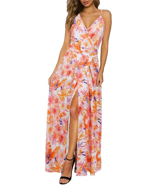 Newshows Women Summer 2025 Maxi Dress Vacation Floral Spaghetti Strap Spring Casual Boho Split Beach Long Flowy Sundress
