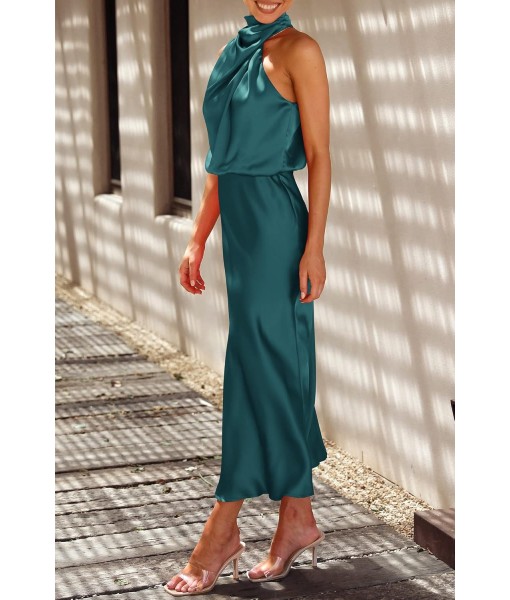 PRETTYGARDEN Women's 2025 Summer Satin Dress Elegant Sleeveless Mock Neck Cocktail Party Maxi Dresses