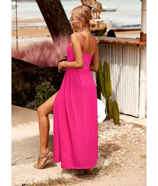 Newshows Women Summer 2025 Maxi Dress Vacation Floral Spaghetti Strap Spring Casual Boho Split Beach Long Flowy Sundress