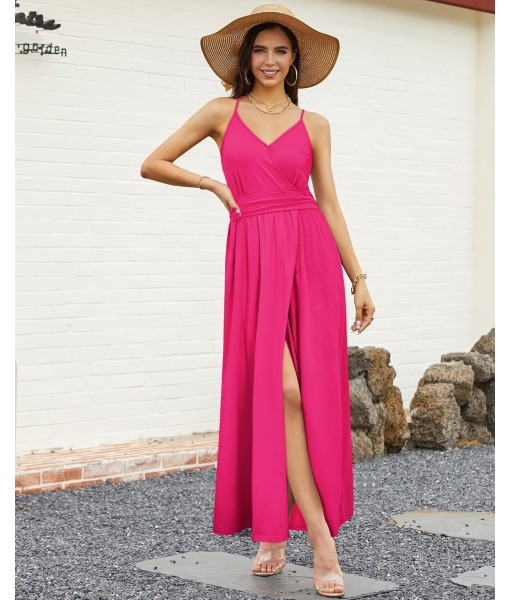 Newshows Women Summer 2025 Maxi Dress Vacation Floral Spaghetti Strap Spring Casual Boho Split Beach Long Flowy Sundress