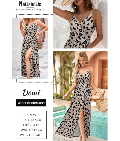 Newshows Women Summer 2025 Maxi Dress Vacation Floral Spaghetti Strap Spring Casual Boho Split Beach Long Flowy Sundress