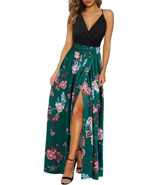 Newshows Women Summer 2025 Maxi Dress Vacation Floral Spaghetti Strap Spring Casual Boho Split Beach Long Flowy Sundress