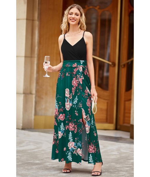 Newshows Women Summer 2025 Maxi Dress Vacation Floral Spaghetti Strap Spring Casual Boho Split Beach Long Flowy Sundress