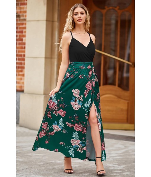 Newshows Women Summer 2025 Maxi Dress Vacation Floral Spaghetti Strap Spring Casual Boho Split Beach Long Flowy Sundress