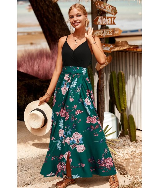 Newshows Women Summer 2025 Maxi Dress Vacation Floral Spaghetti Strap Spring Casual Boho Split Beach Long Flowy Sundress