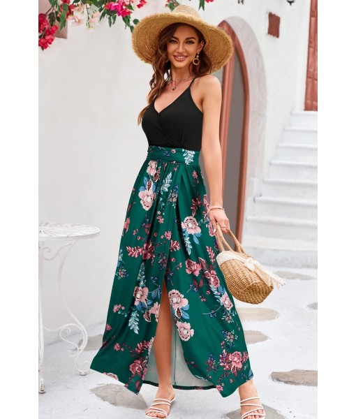Newshows Women Summer 2025 Maxi Dress Vacation Floral Spaghetti Strap Spring Casual Boho Split Beach Long Flowy Sundress