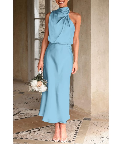PRETTYGARDEN Women's 2025 Summer Satin Dress Elegant Sleeveless Mock Neck Cocktail Party Maxi Dresses