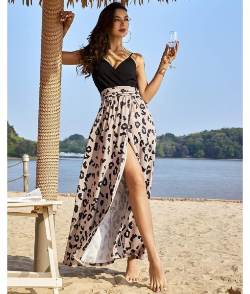 Newshows Women Summer 2025 Maxi Dress Vacation Floral Spaghetti Strap Spring Casual Boho Split Beach Long Flowy Sundress