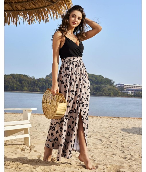 Newshows Women Summer 2025 Maxi Dress Vacation Floral Spaghetti Strap Spring Casual Boho Split Beach Long Flowy Sundress