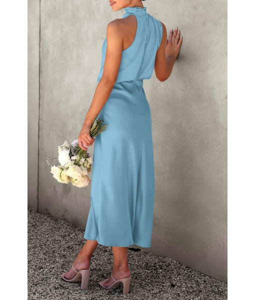 PRETTYGARDEN Women's 2025 Summer Satin Dress Elegant Sleeveless Mock Neck Cocktail Party Maxi Dresses