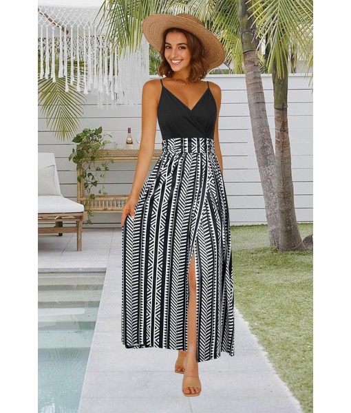 Newshows Women Summer 2025 Maxi Dress Vacation Floral Spaghetti Strap Spring Casual Boho Split Beach Long Flowy Sundress