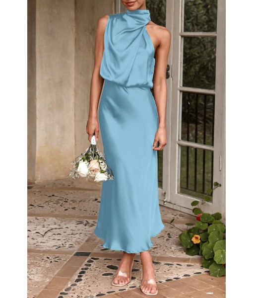 PRETTYGARDEN Women's 2025 Summer Satin Dress Elegant Sleeveless Mock Neck Cocktail Party Maxi Dresses