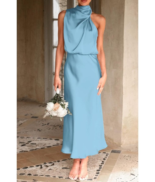 PRETTYGARDEN Women's 2025 Summer Satin Dress Elegant Sleeveless Mock Neck Cocktail Party Maxi Dresses