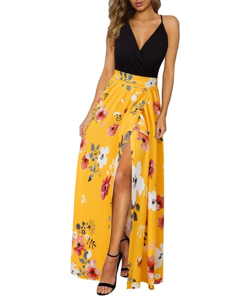 Newshows Women Summer 2025 Maxi Dress Vacation Floral Spaghetti Strap Spring Casual Boho Split Beach Long Flowy Sundress