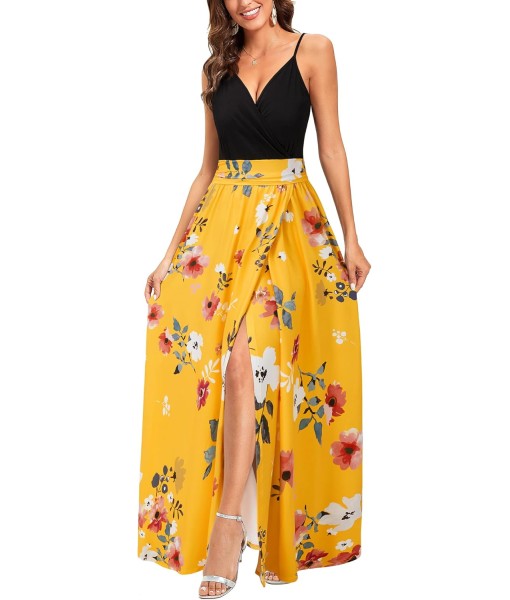 Newshows Women Summer 2025 Maxi Dress Vacation Floral Spaghetti Strap Spring Casual Boho Split Beach Long Flowy Sundress