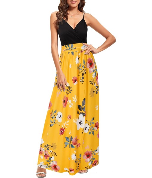 Newshows Women Summer 2025 Maxi Dress Vacation Floral Spaghetti Strap Spring Casual Boho Split Beach Long Flowy Sundress