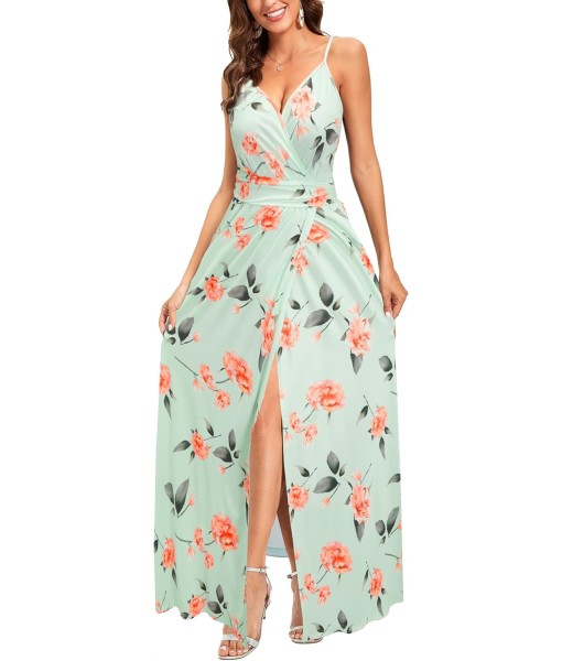 Newshows Women Summer 2025 Maxi Dress Vacation Floral Spaghetti Strap Spring Casual Boho Split Beach Long Flowy Sundress