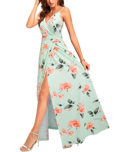 Newshows Women Summer 2025 Maxi Dress Vacation Floral Spaghetti Strap Spring Casual Boho Split Beach Long Flowy Sundress