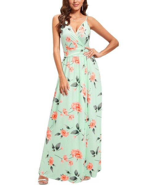 Newshows Women Summer 2025 Maxi Dress Vacation Floral Spaghetti Strap Spring Casual Boho Split Beach Long Flowy Sundress