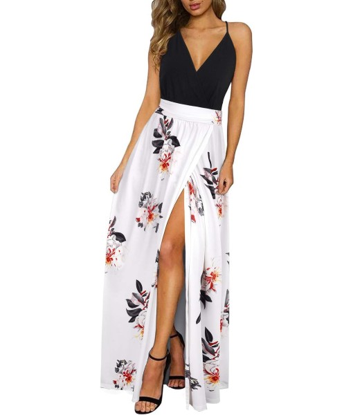 Newshows Women Summer 2025 Maxi Dress Vacation Floral Spaghetti Strap Spring Casual Boho Split Beach Long Flowy Sundress