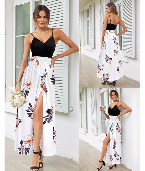 Newshows Women Summer 2025 Maxi Dress Vacation Floral Spaghetti Strap Spring Casual Boho Split Beach Long Flowy Sundress