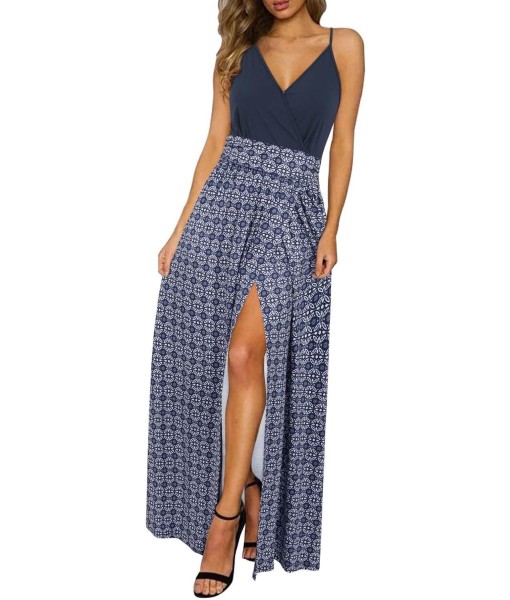 Newshows Women Summer 2025 Maxi Dress Vacation Floral Spaghetti Strap Spring Casual Boho Split Beach Long Flowy Sundress