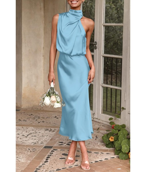 PRETTYGARDEN Women's 2025 Summer Satin Dress Elegant Sleeveless Mock Neck Cocktail Party Maxi Dresses