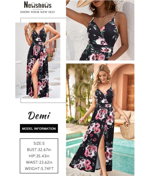 Newshows Women Summer 2025 Maxi Dress Vacation Floral Spaghetti Strap Spring Casual Boho Split Beach Long Flowy Sundress
