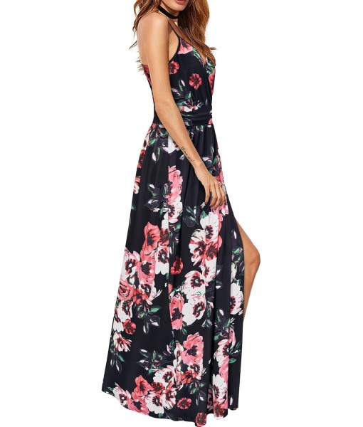 Newshows Women Summer 2025 Maxi Dress Vacation Floral Spaghetti Strap Spring Casual Boho Split Beach Long Flowy Sundress