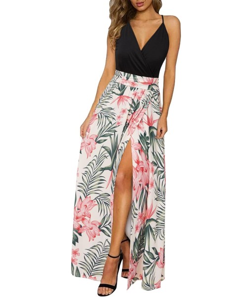 Newshows Women Summer 2025 Maxi Dress Vacation Floral Spaghetti Strap Spring Casual Boho Split Beach Long Flowy Sundress