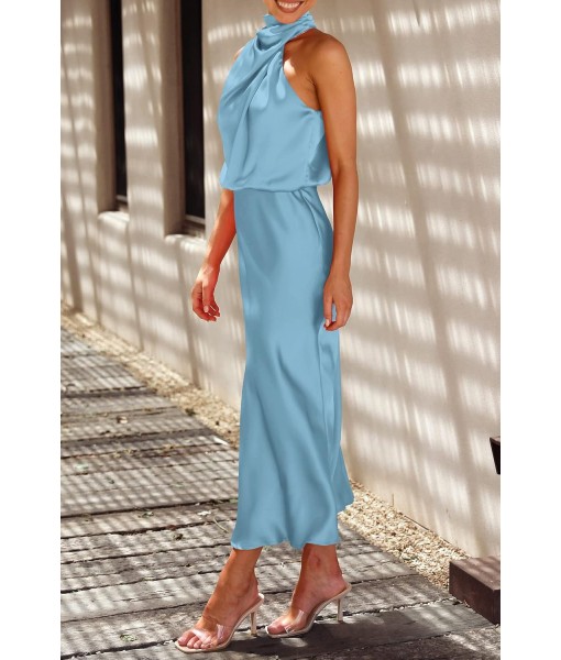 PRETTYGARDEN Women's 2025 Summer Satin Dress Elegant Sleeveless Mock Neck Cocktail Party Maxi Dresses