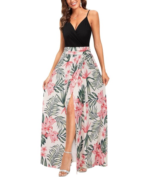 Newshows Women Summer 2025 Maxi Dress Vacation Floral Spaghetti Strap Spring Casual Boho Split Beach Long Flowy Sundress