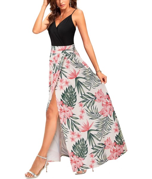 Newshows Women Summer 2025 Maxi Dress Vacation Floral Spaghetti Strap Spring Casual Boho Split Beach Long Flowy Sundress