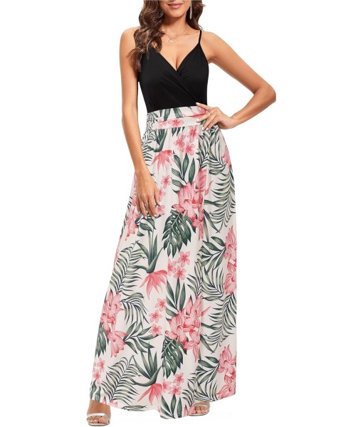 Newshows Women Summer 2025 Maxi Dress Vacation Floral Spaghetti Strap Spring Casual Boho Split Beach Long Flowy Sundress