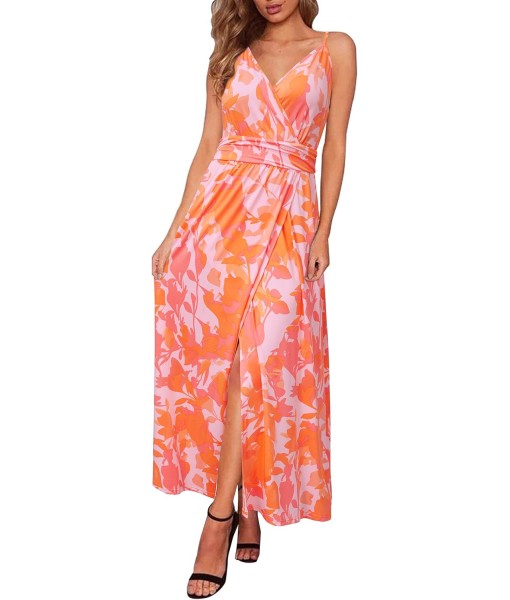 Newshows Women Summer 2025 Maxi Dress Vacation Floral Spaghetti Strap Spring Casual Boho Split Beach Long Flowy Sundress