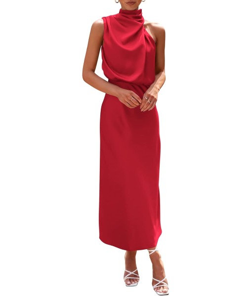 PRETTYGARDEN Women's 2025 Summer Satin Dress Elegant Sleeveless Mock Neck Cocktail Party Maxi Dresses