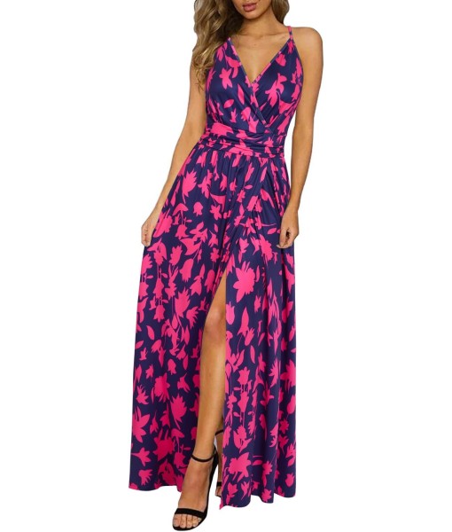 Newshows Women Summer 2025 Maxi Dress Vacation Floral Spaghetti Strap Spring Casual Boho Split Beach Long Flowy Sundress
